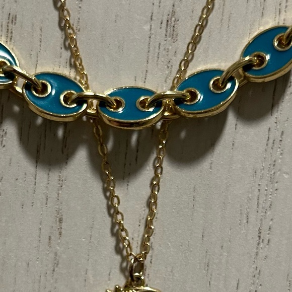 Teal Enamel Chain Necklace - Picture 3 of 3